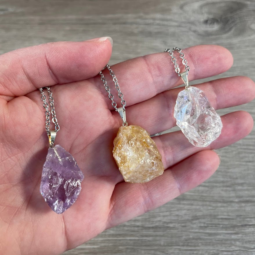 Natural stone necklace with raw crystal minimalist jewelry bulk