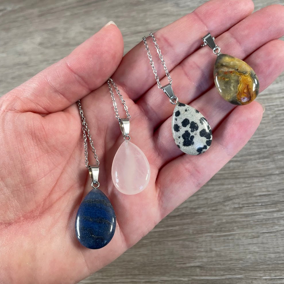 polished stone pendant necklaces assortment