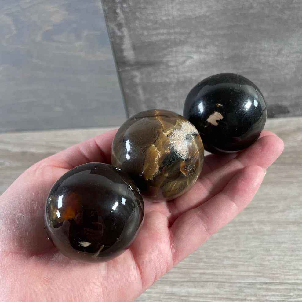 Black Amber Spheres – 40mm - 50mm Natural Fossil Resin Crystal Balls for Grounding