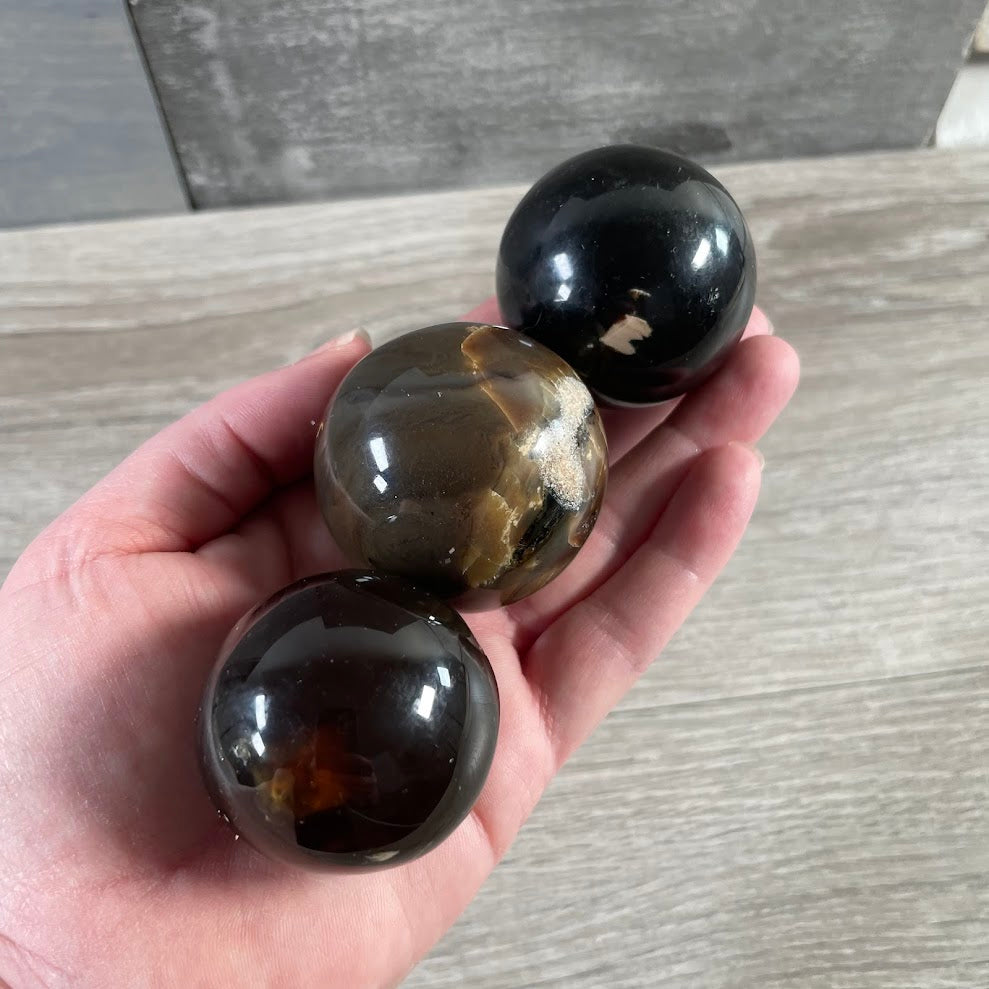 Black Amber Spheres – 40mm - 50mm Natural Fossil Resin Crystal Balls for Grounding