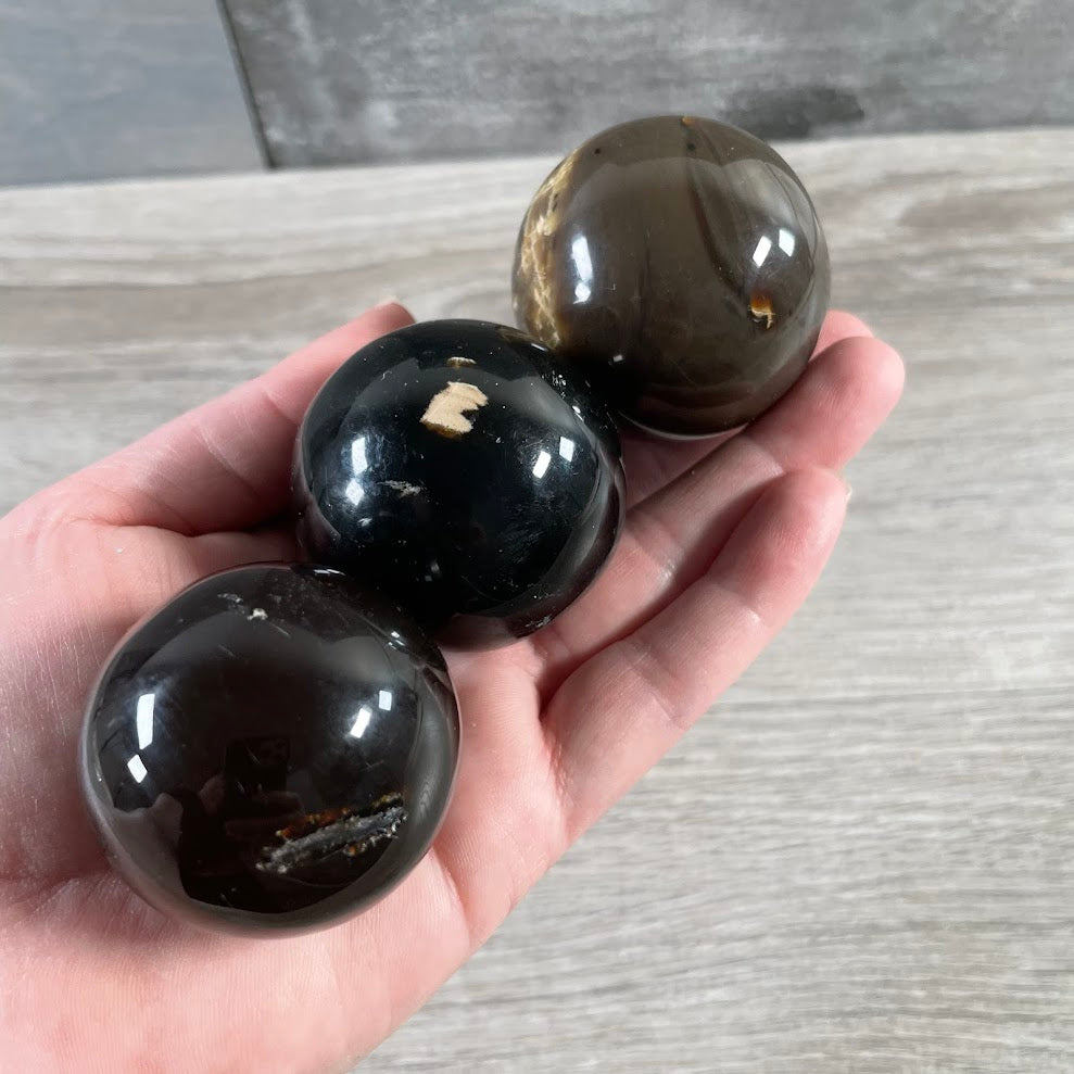 Black Amber Spheres – 40mm - 50mm Natural Fossil Resin Crystal Balls for Grounding