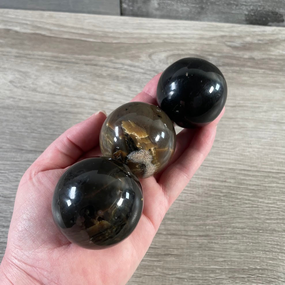 Black Amber Spheres – 40mm - 50mm Natural Fossil Resin Crystal Balls for Grounding