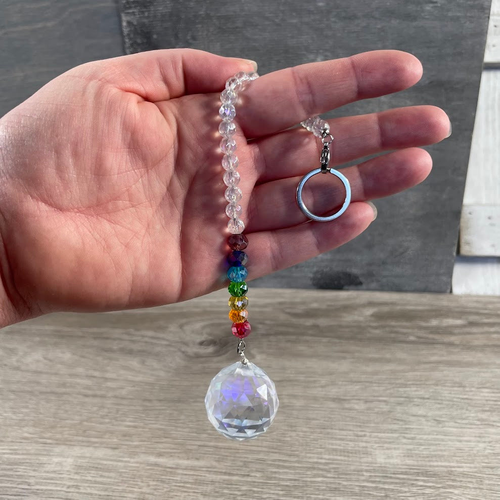 Faceted Crystal Suncatchers with Rainbow Beads – Hanging Prism Window Decor
