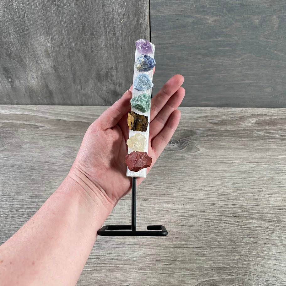 Chakra Selenite Display for energy cleansing and reiki healing