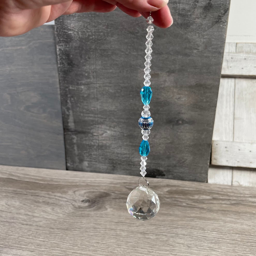 Faceted Crystal Suncatchers with Rainbow Beads – Hanging Prism Window Decor