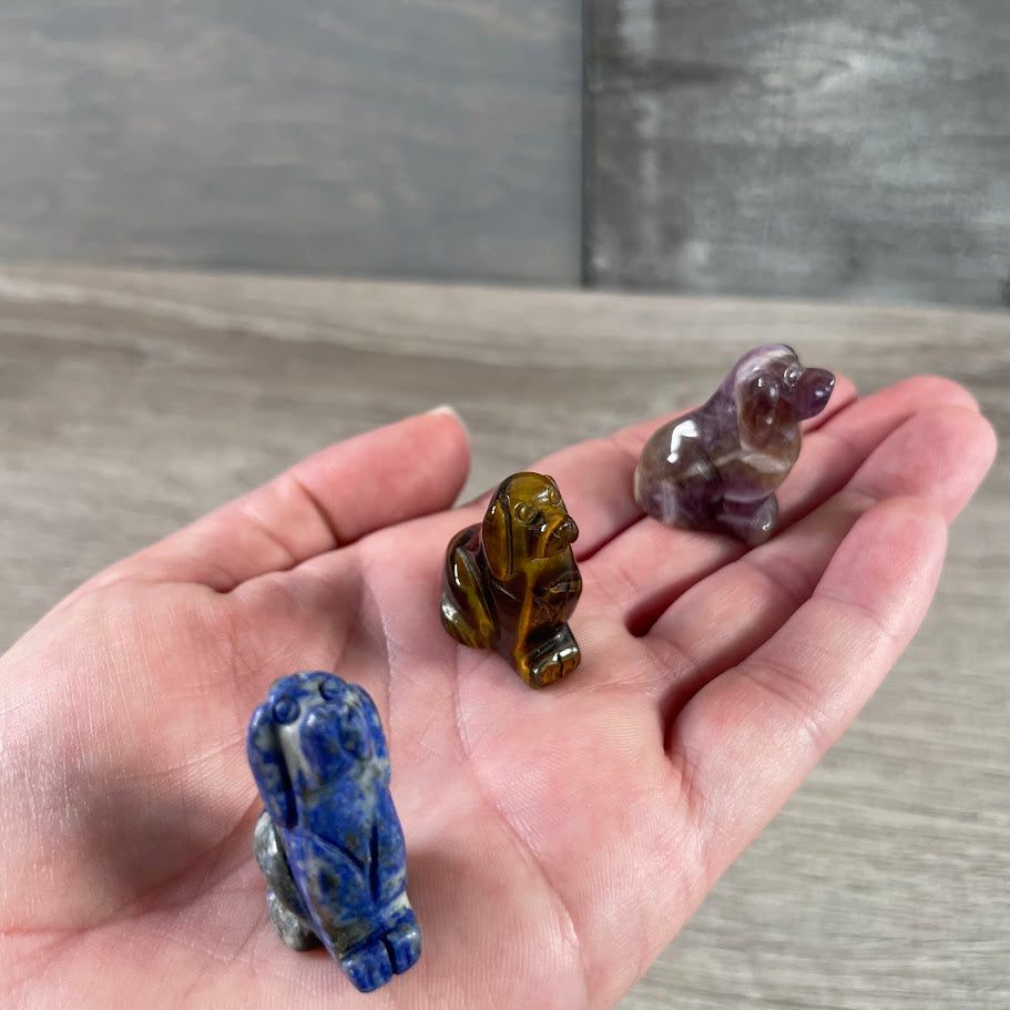Dog Figurines Small Gemstone  –  Crystal Carvings for Retail