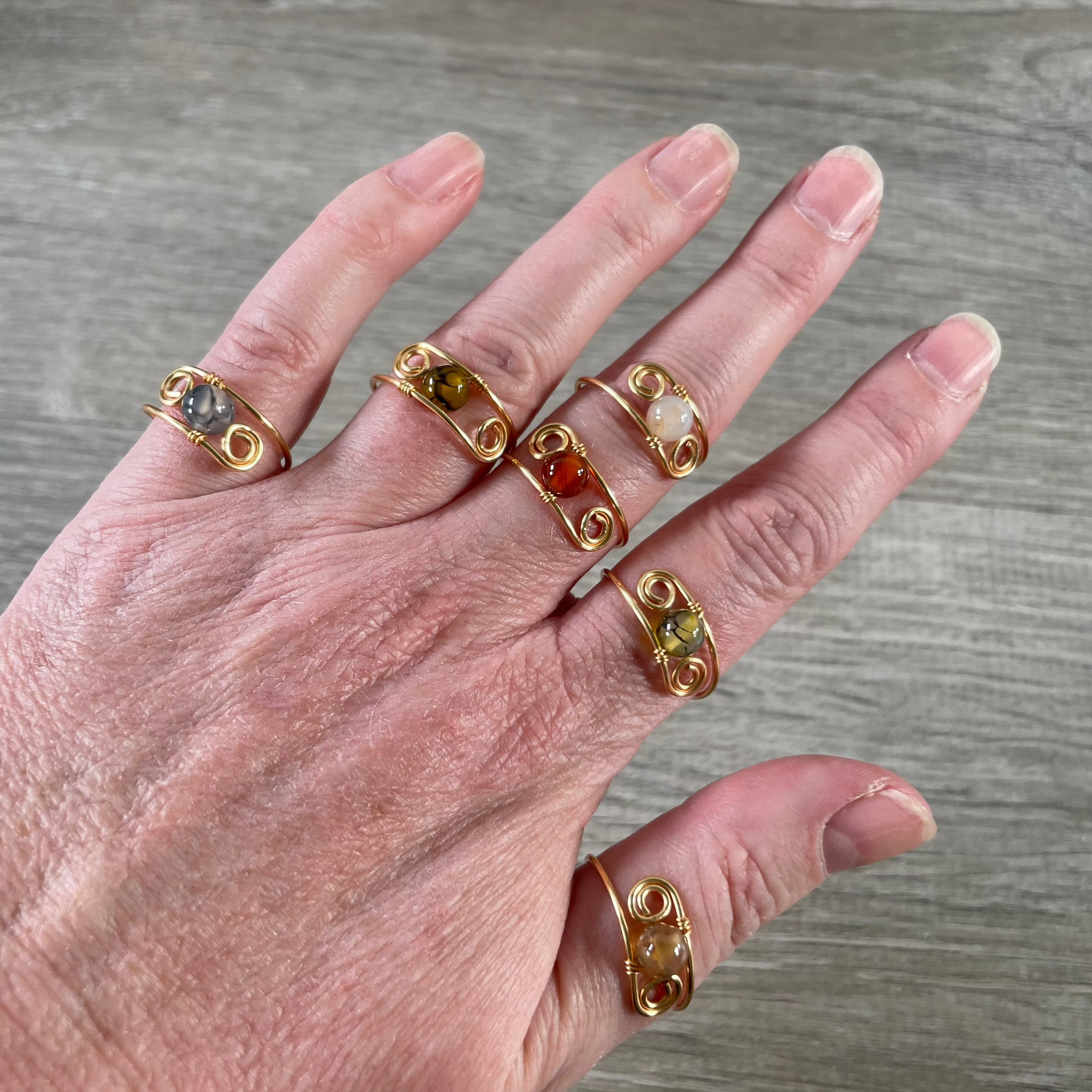 Gemstone Assorted Stone Gold Plated Copper Wire Rings