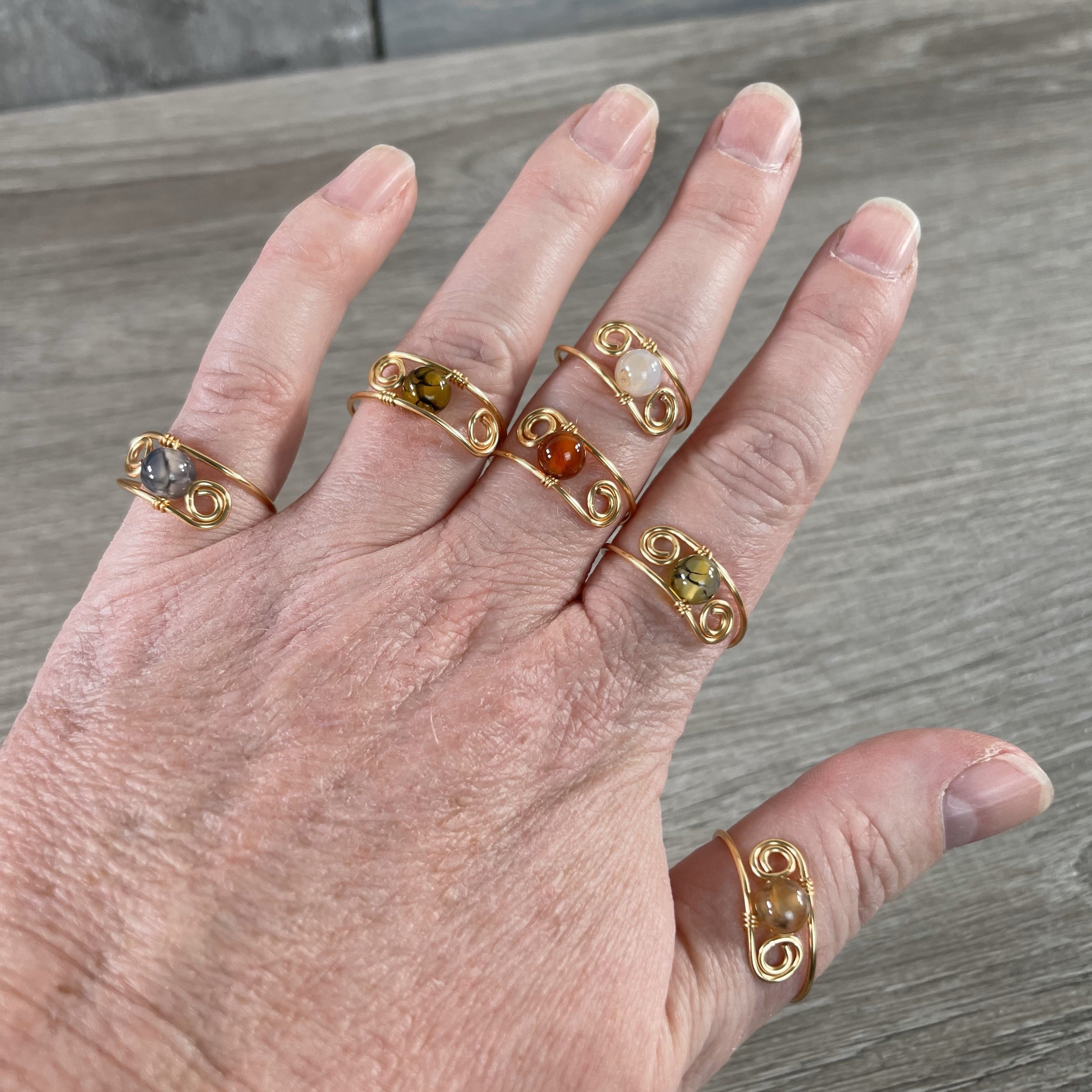 Gemstone Assorted Stone Gold Plated Copper Wire Rings