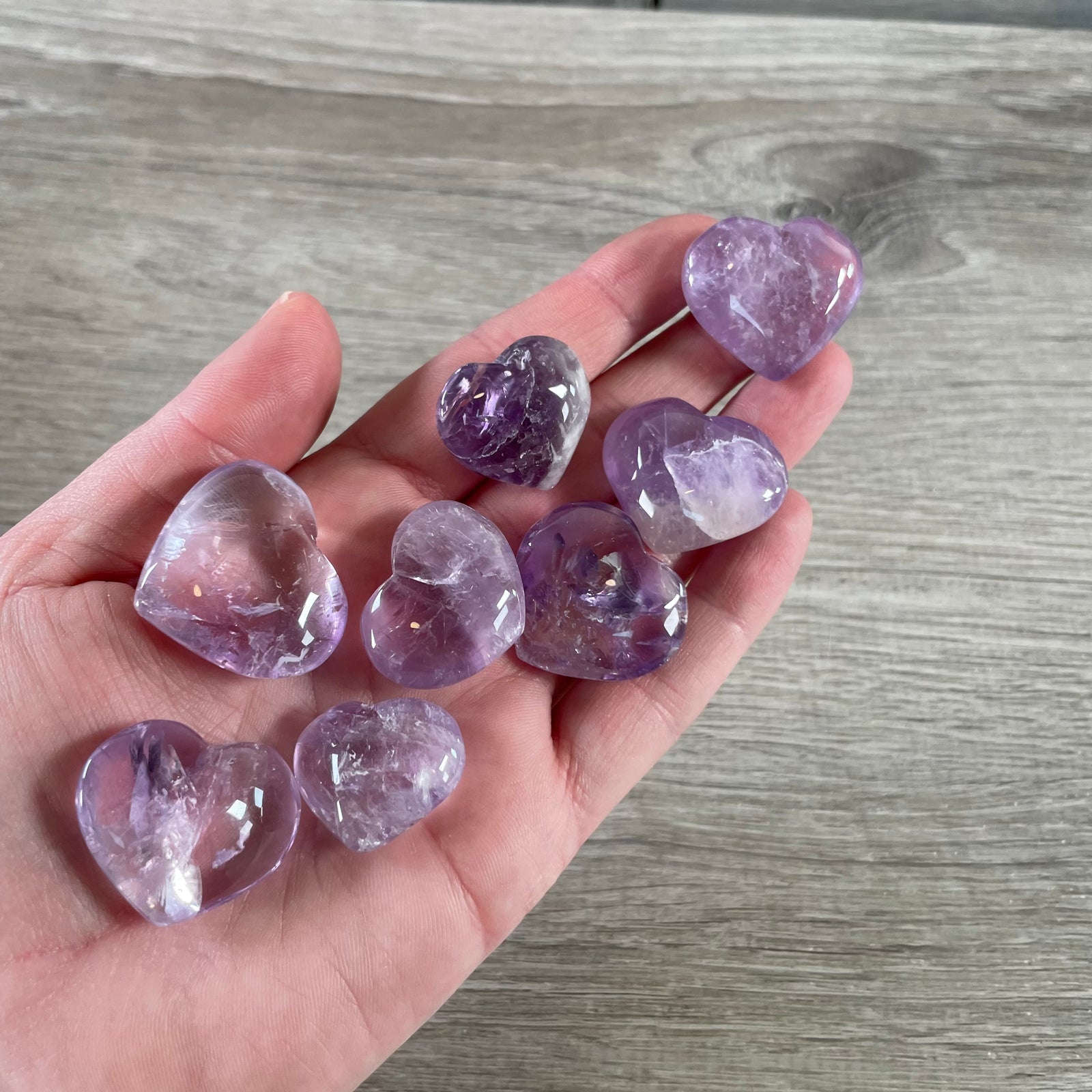 Amethyst natural crystal hearts from Brazil pocket size wholesale lot