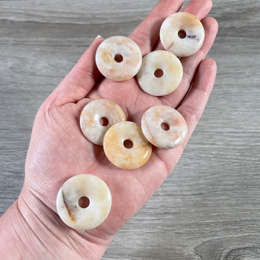pink quartz gemstone donut pi stone circle pendant