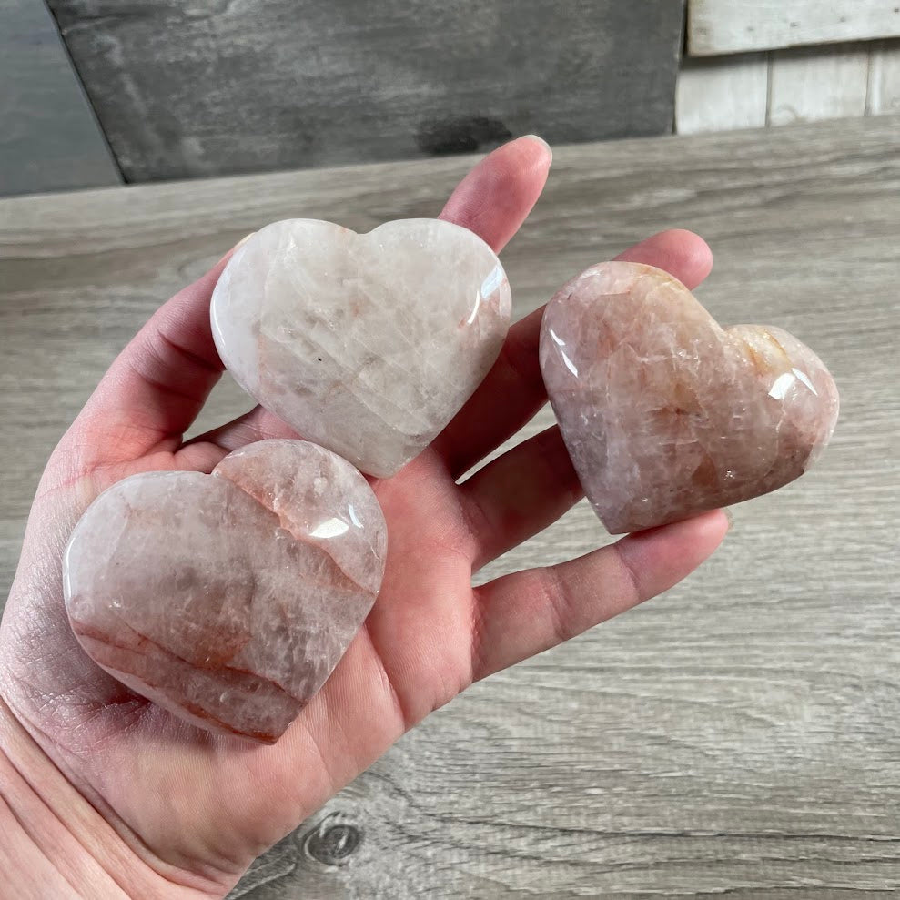 Hematoid quartz heart polished crystal with red hematite inclusions wholesale