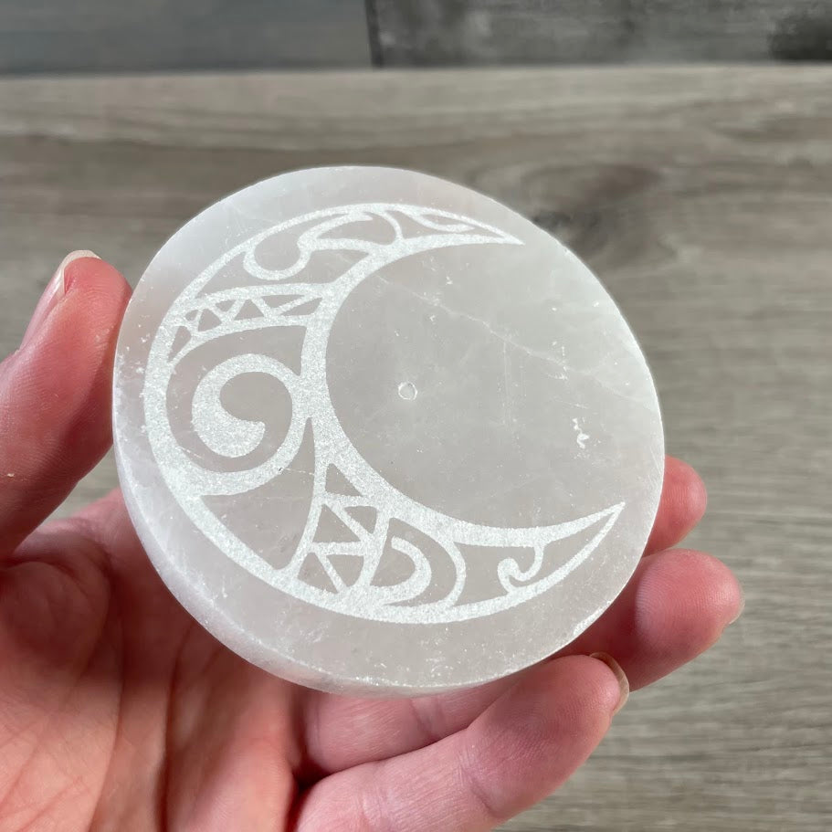 crescent sun etched on selenite wholesale