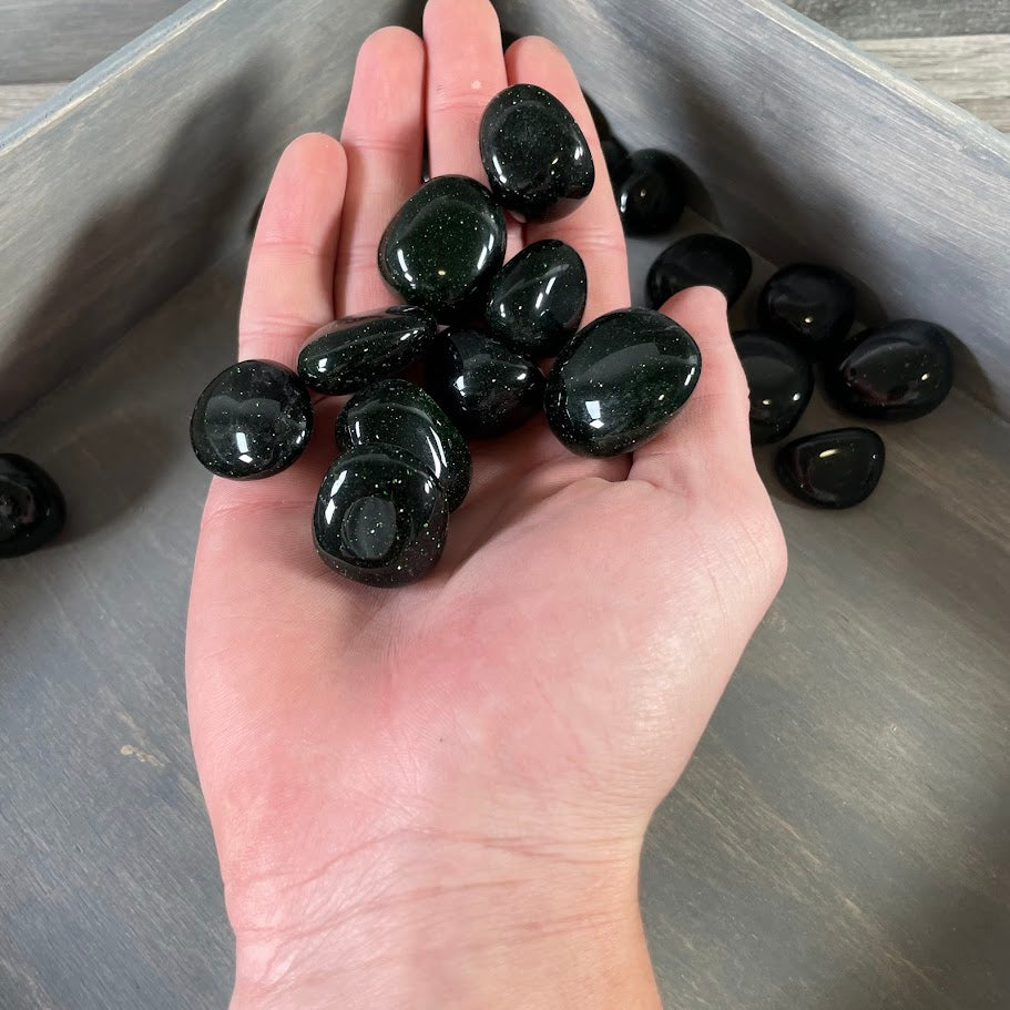 1 lb lot of green goldstone tumbled stones for wholesale resale