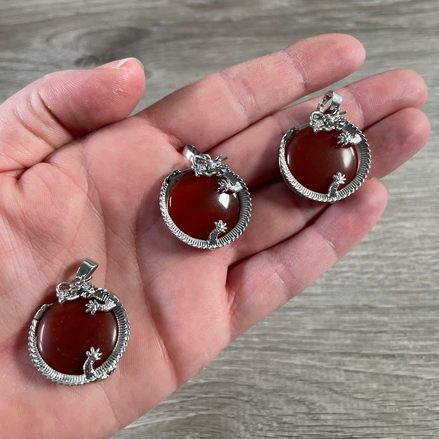 carnelian gemstone dragon necklace for metaphysical retailers