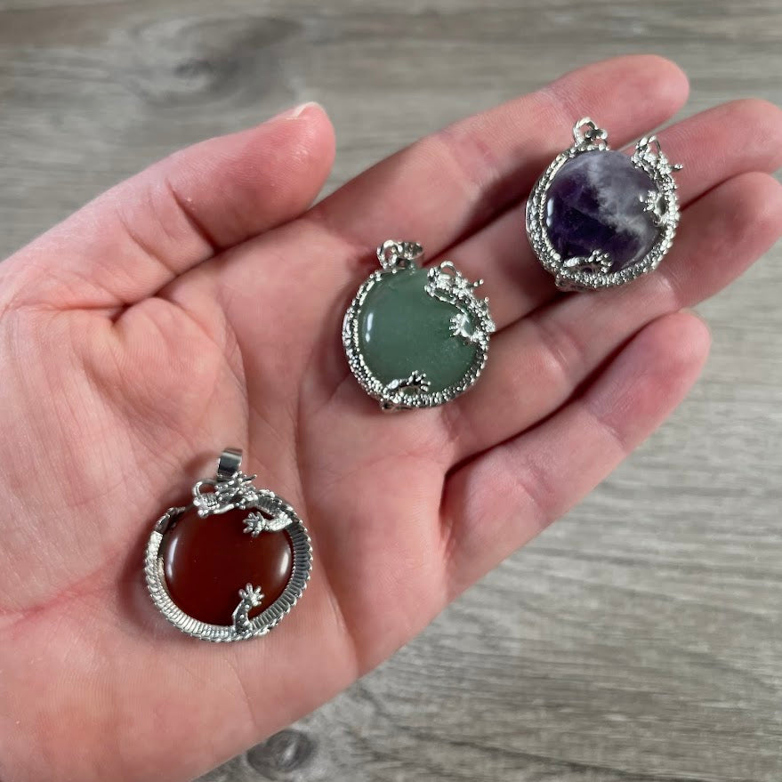 Gemstone Dragon Pendant carved in natural stone – wholesale crystal jewelry