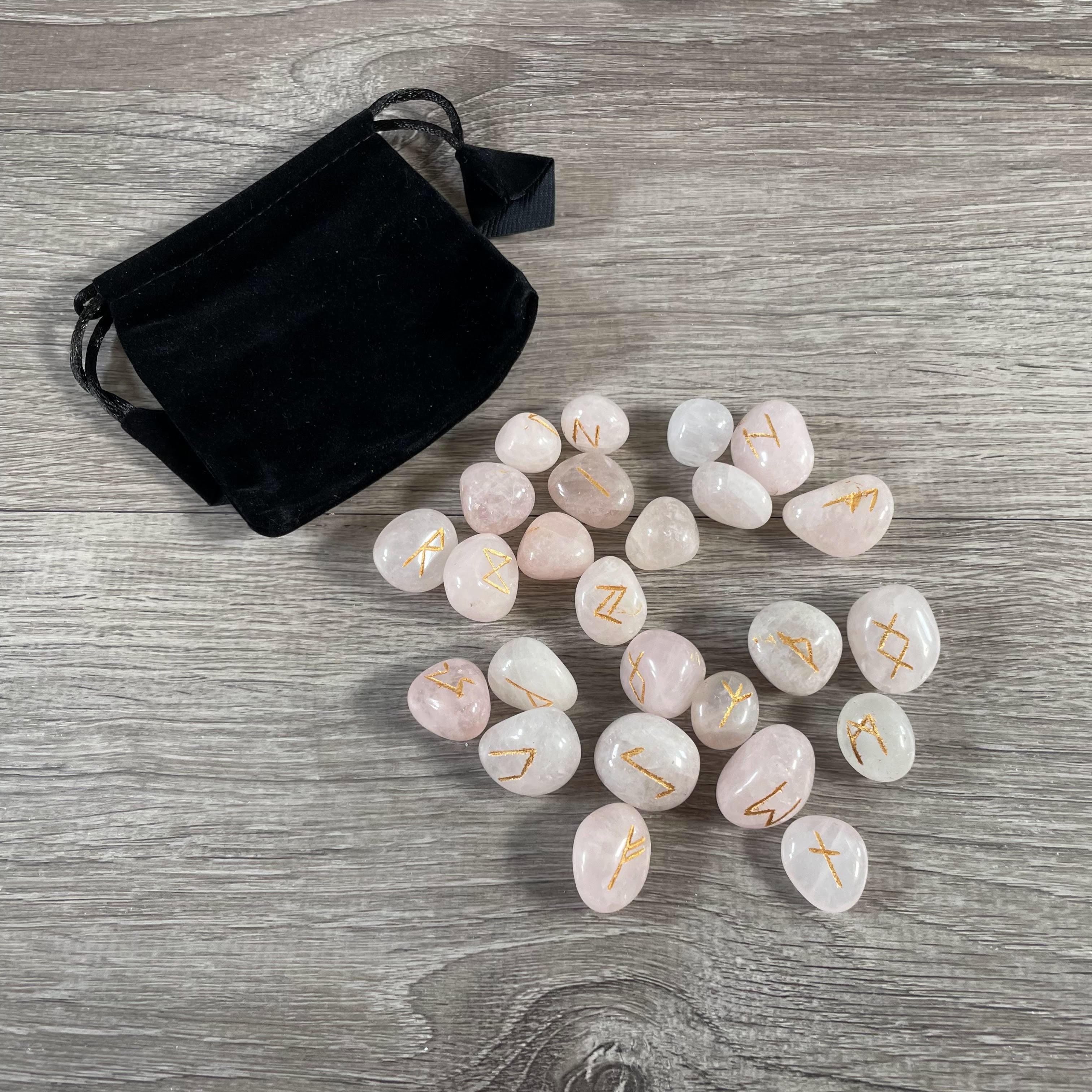 Gemstone Rune Set with Storage Bag and Meaning Card