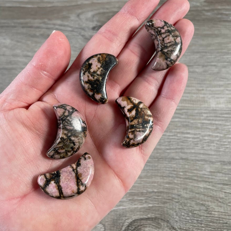 rhodonite gemstone moon charms bulk