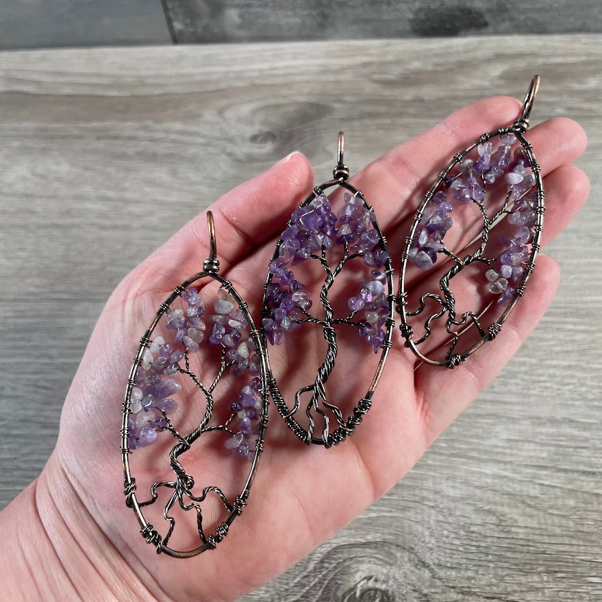 amethyst stone tree of life necklace in bronze