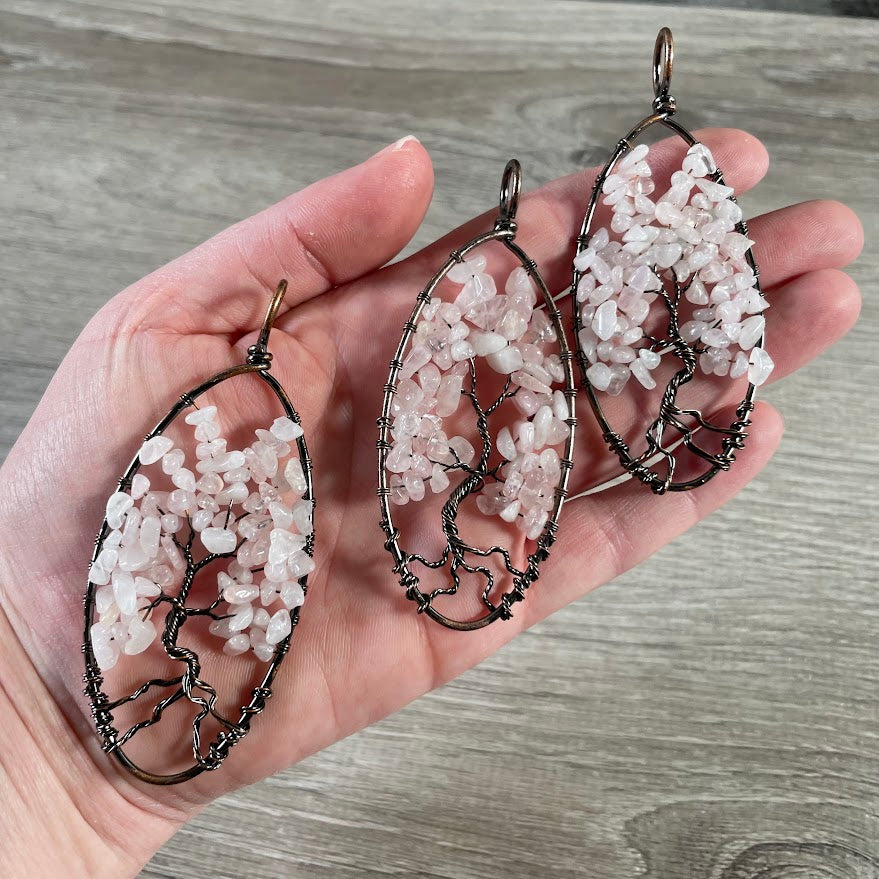 rose quartz tree of life gemstone pendant wholesale