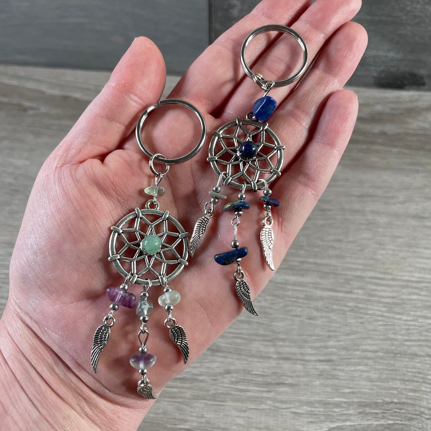 boho-style dreamcatcher keychain with crystals
