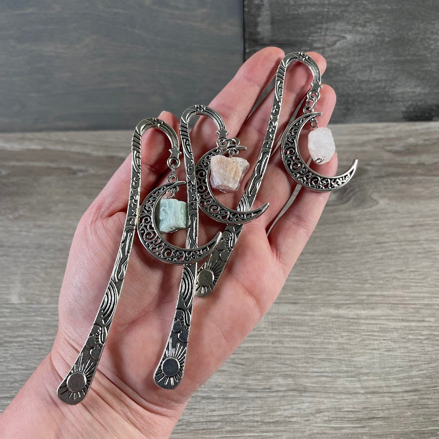 Moon shaped bookmark with gemstone for retailers and bookstores