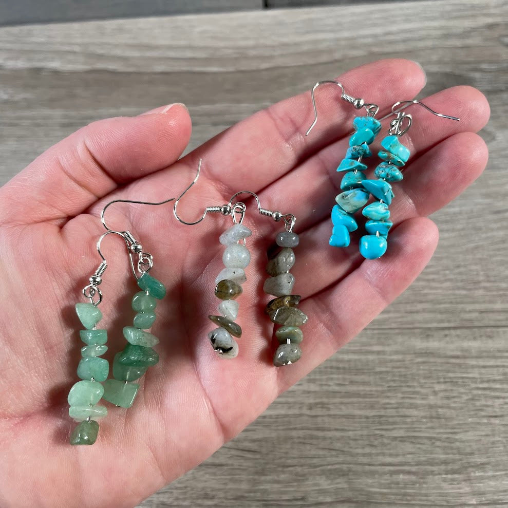 Wholesale gemstone chip earrings for gift shops and crystal retailers