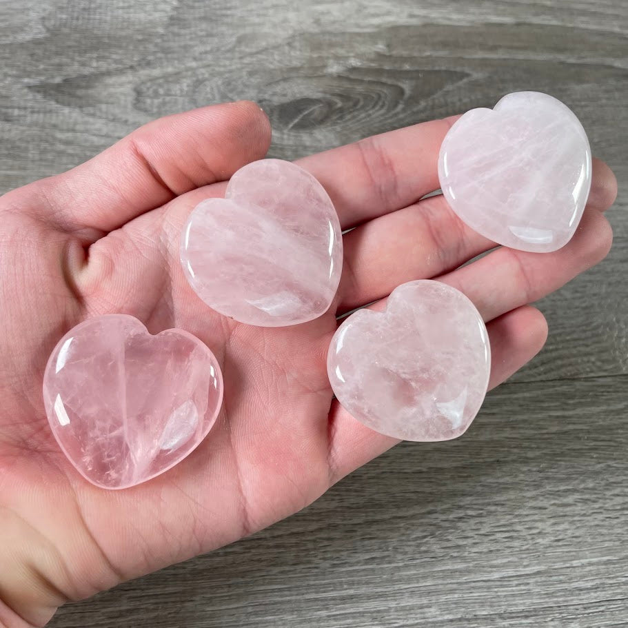 Flat Rose quartz heart shaped stones for gift shops
