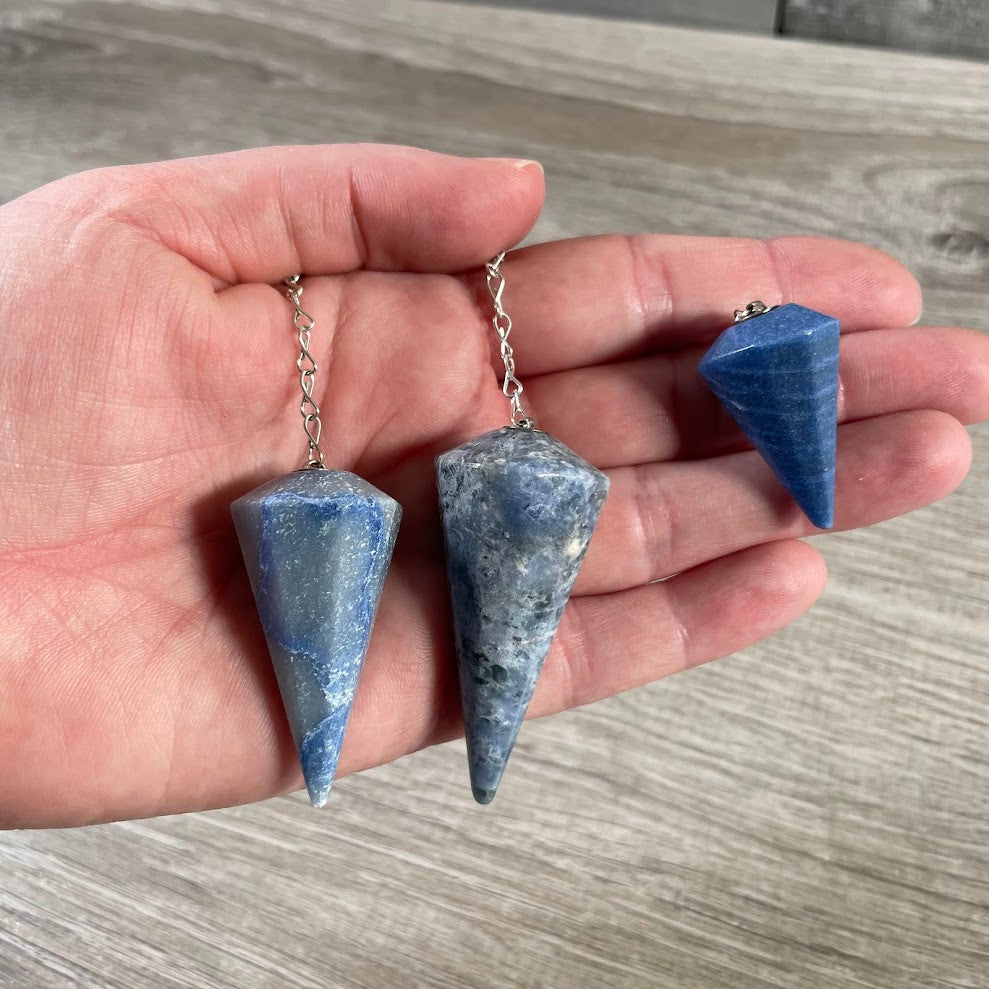 blue quartz healing crystal pendulums