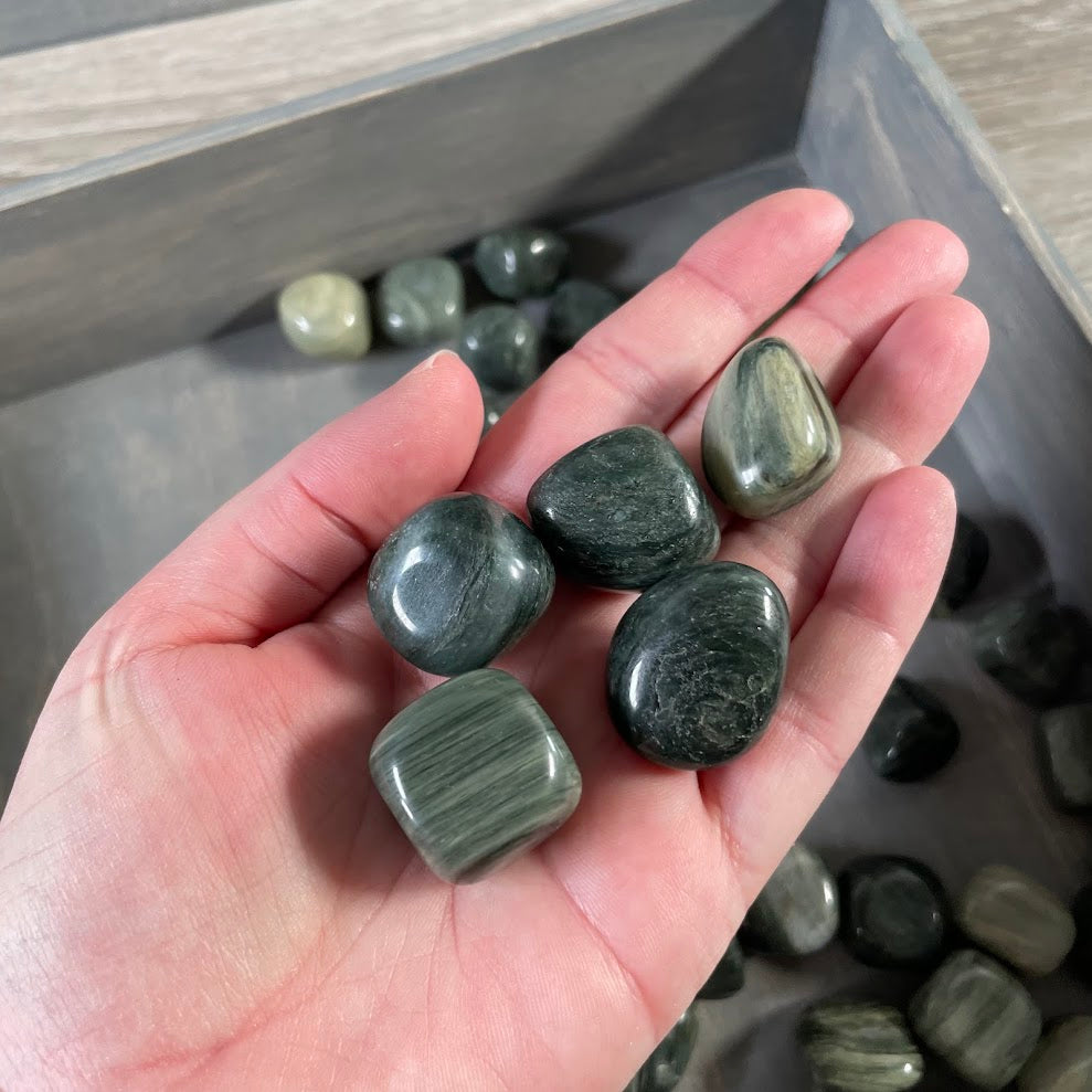 Green Hair Jasper Tumbled Stones Bulk 1lb – Natural Healing Crystal Wholesale Supply
