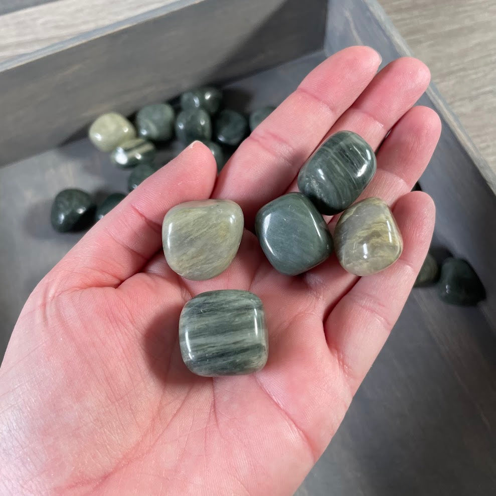 Green Hair Jasper tumbled stones bulk 1lb polished crystals