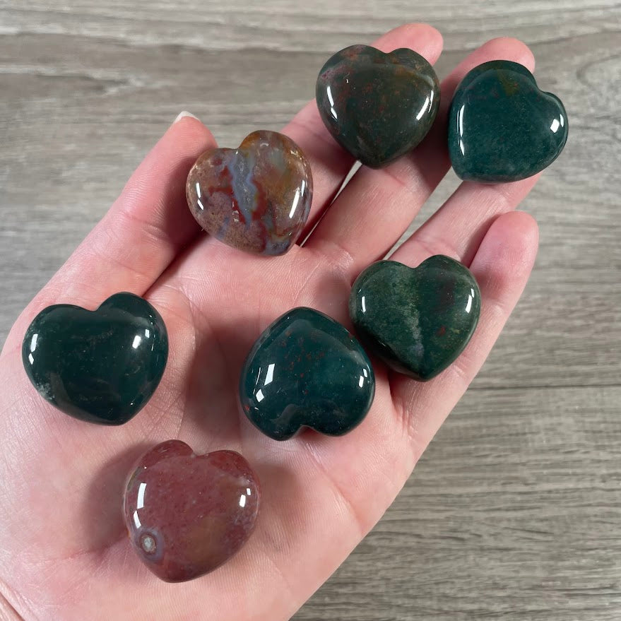 Bloodstone gemstone hearts for gifts and resale