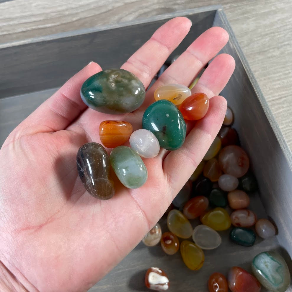 tumbled agate stones for crystal shop display