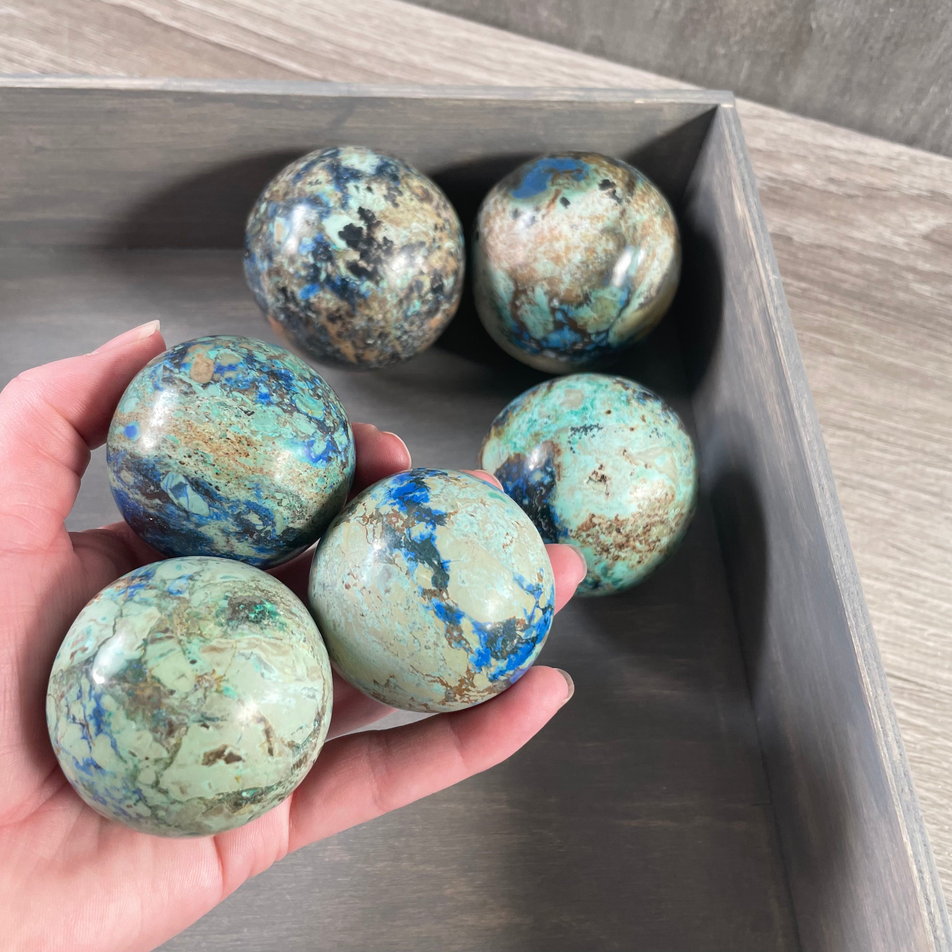 Azurite spheres for energy healing and meditation