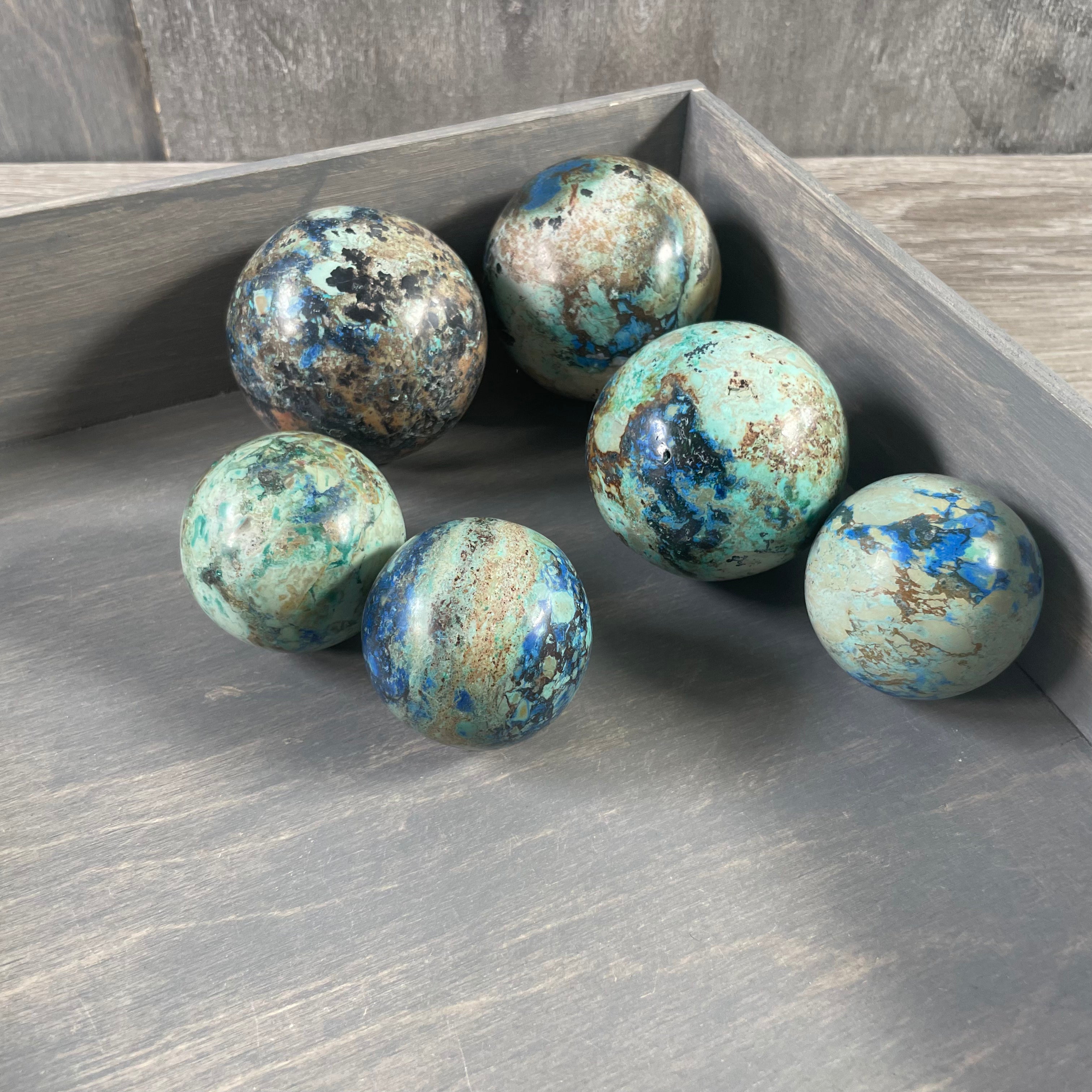 Azurite gemstone spheres in bulk for holistic practitioners