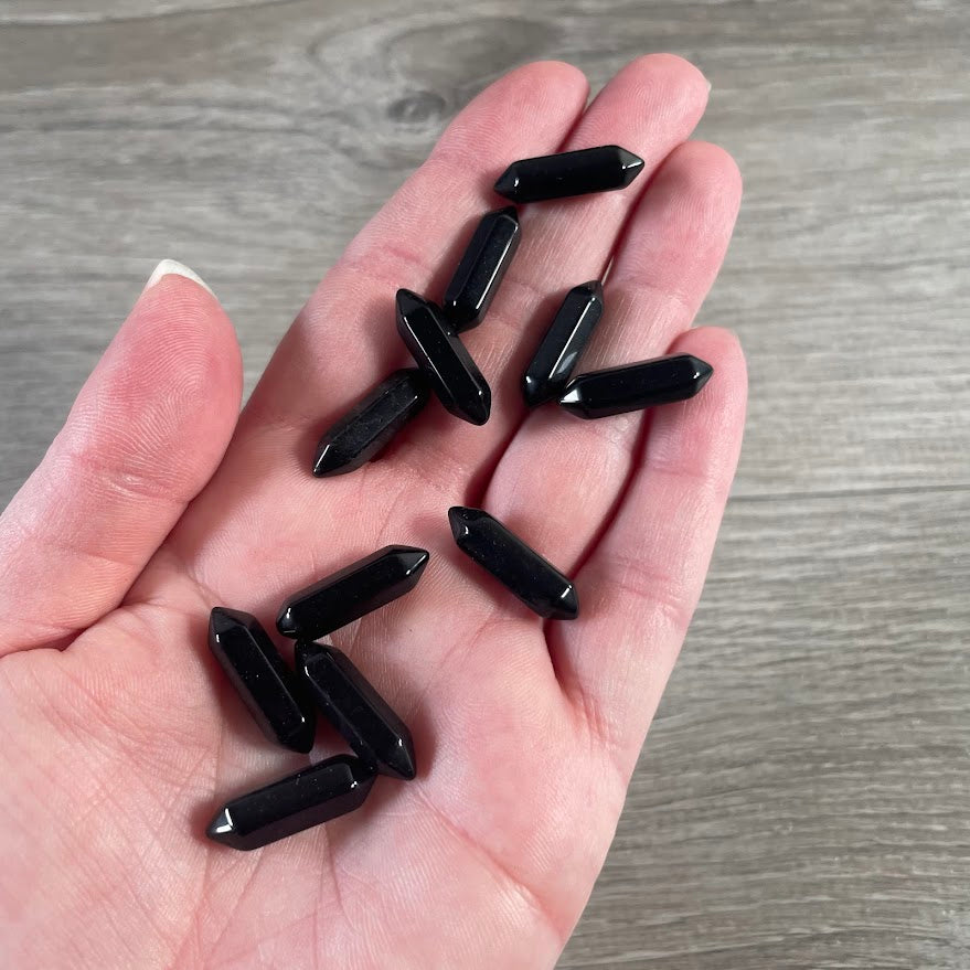 Black Obsidian tiny cut wands for jewelry making and gridding shops