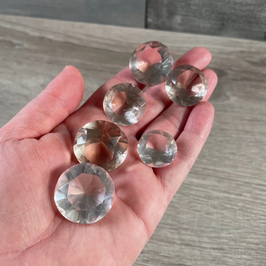 Clear quartz round faceted crystals for crafting and metaphysical shops