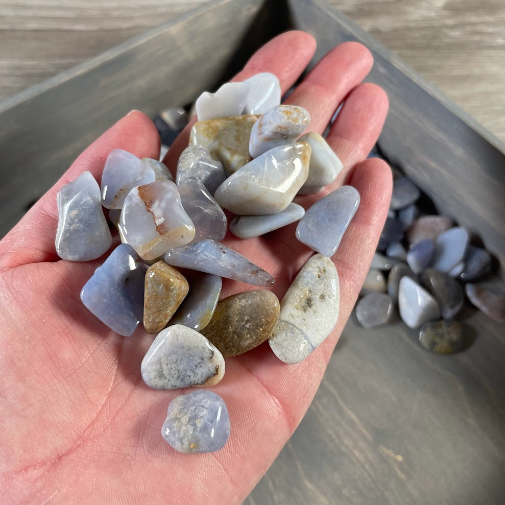 chalcedony tumbled stones 1 lb bulk lot polished blue crystals
