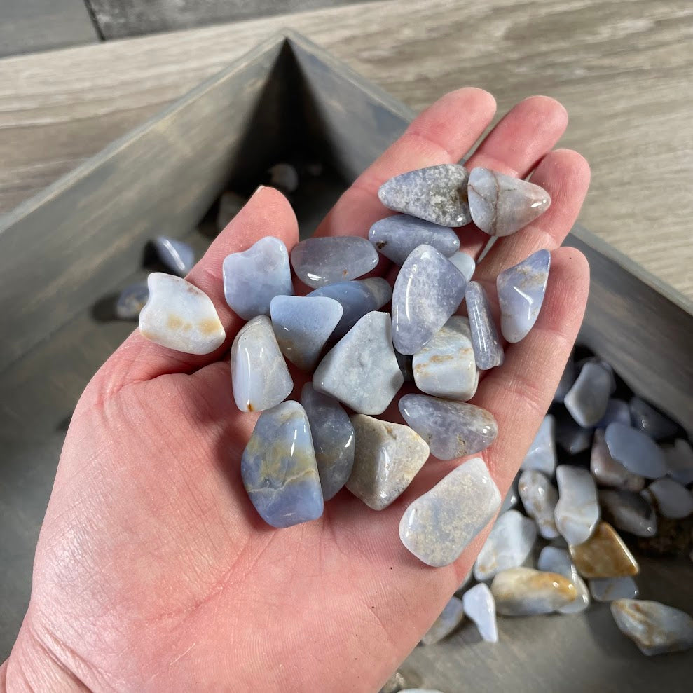 Chalcedony Tumbled Stones – 1 lb Bulk Lot | Polished Blue Chalcedony Crystals for Healing
