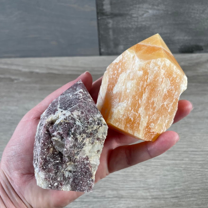 Natural standing crystal point with raw edges and polished tip for gift shops