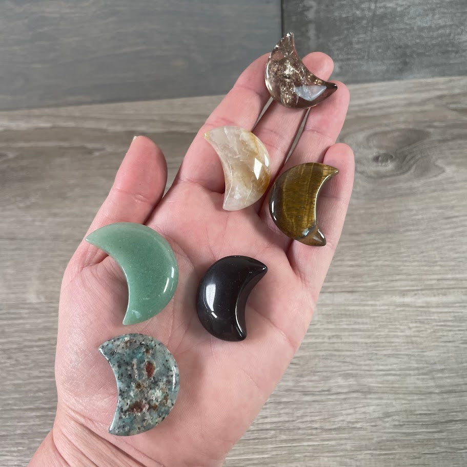 Natural Brazilian gemstone crescent moon carvings