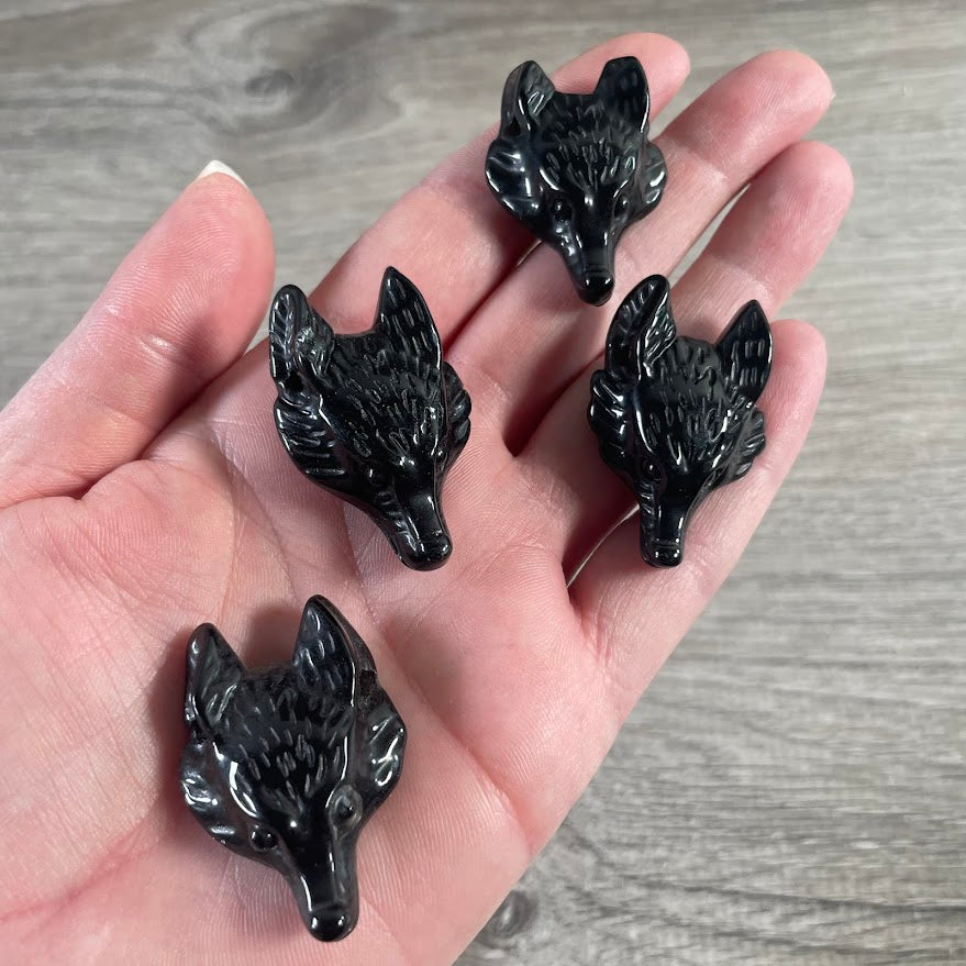 Obsidian carved fox head pendants 