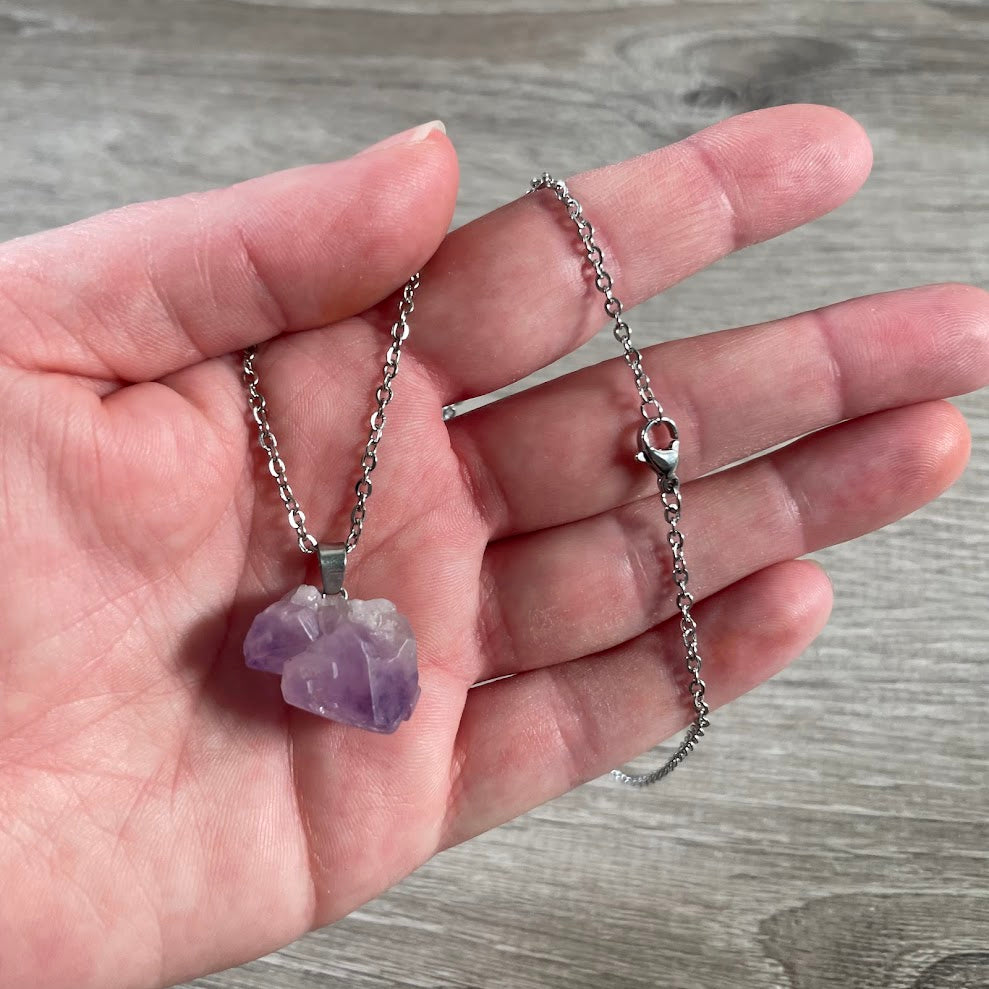 boho amethyst pendant necklace 18 inch chain for gift shops