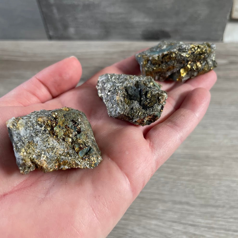 raw crystal chunk chalcopyrite in matrix gift shop supply
