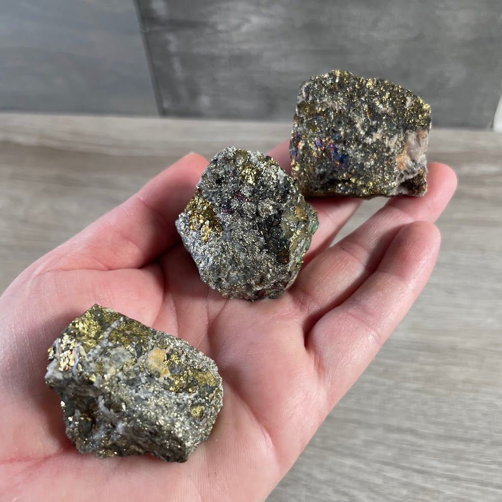 Golden Chalcopyrite in Matrix Raw Chunk – Natural Crystal for Energy, Grounding