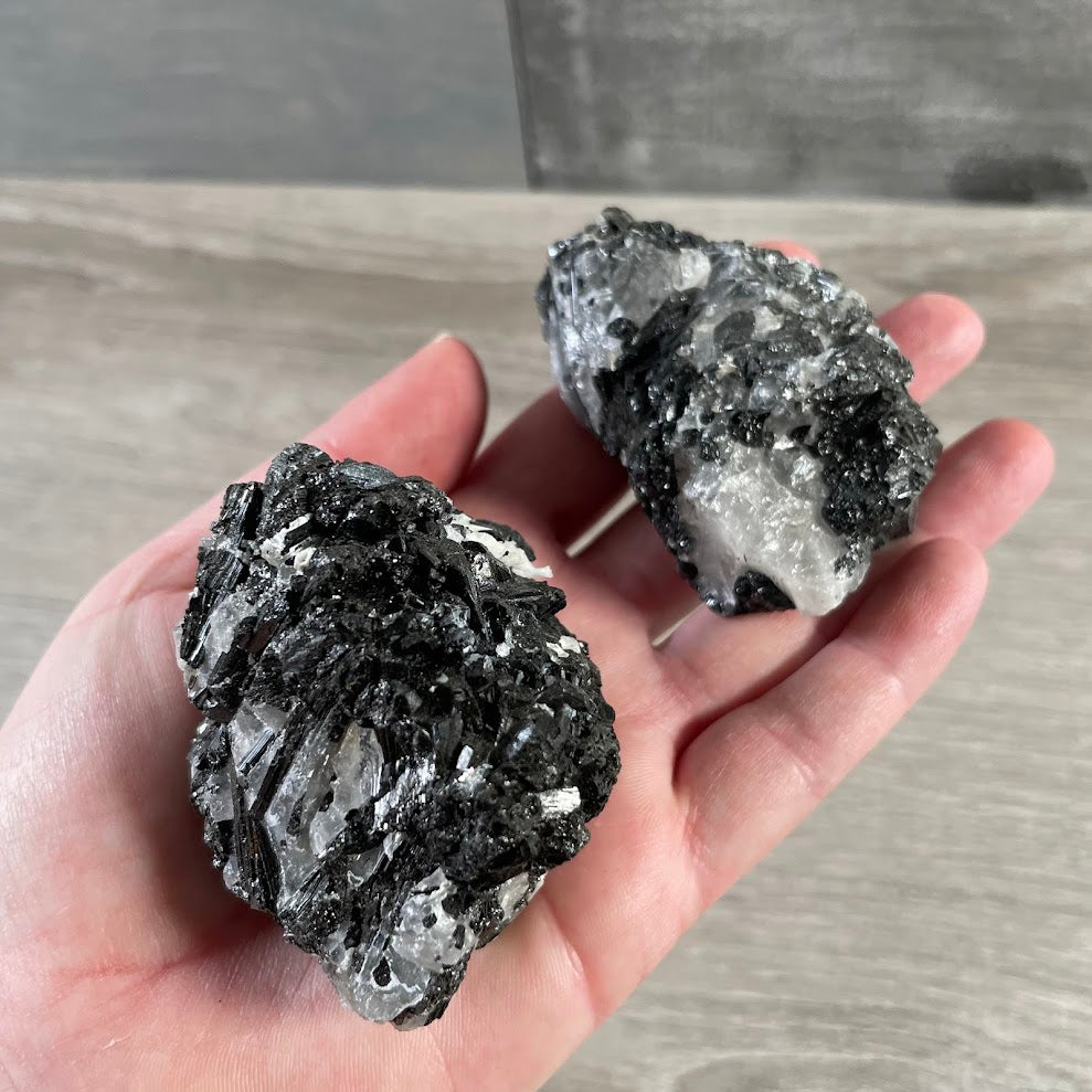 Black tourmaline in quartz raw crystal chunk