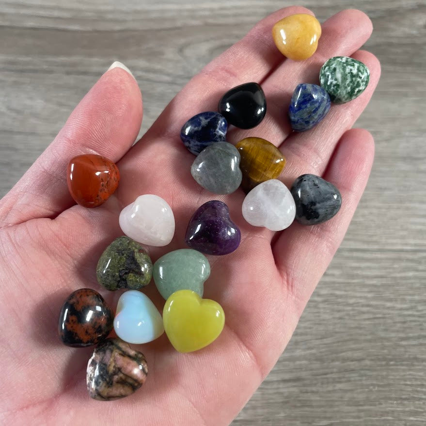 Assorted small puffy gemstone heart 15mm metaphysical crystal supply