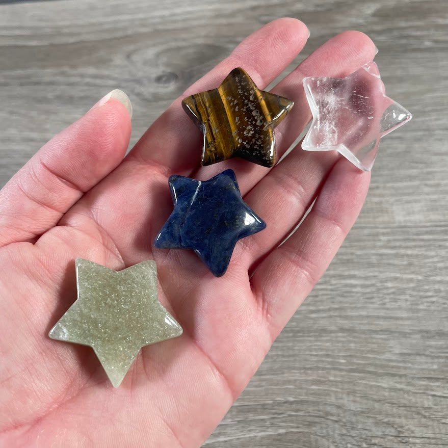 Assorted gemstone 35mm polished gemstone star carvings