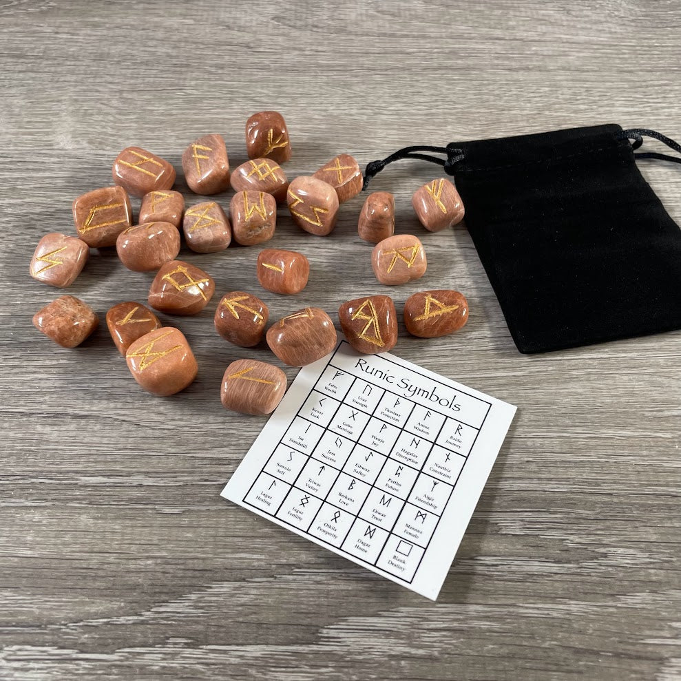 Gemstone Rune Set with Storage Bag and Meaning Card
