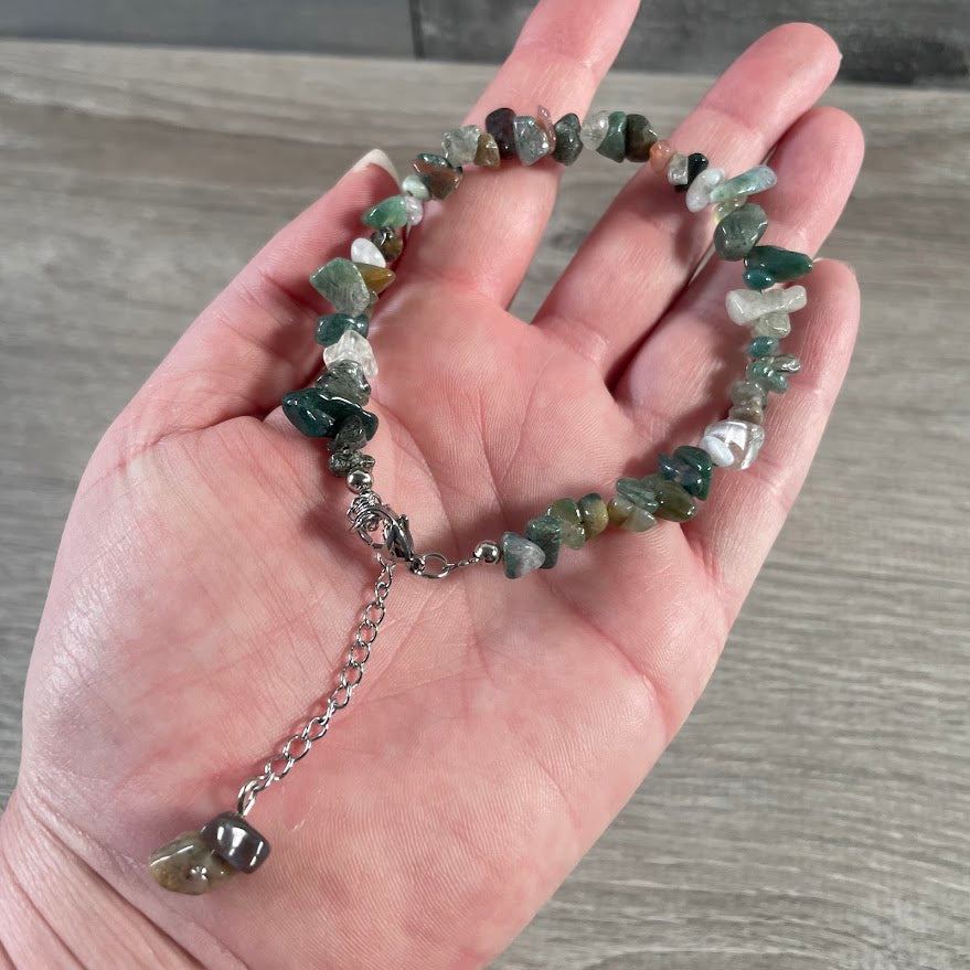 Moss agate adjustable gemstone bracelet for gift shops