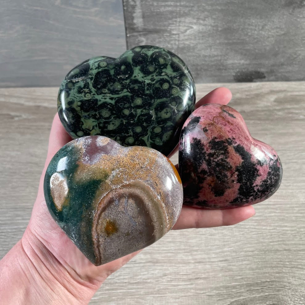 Bulk heart shaped gemstones for crystal favors and self care kits